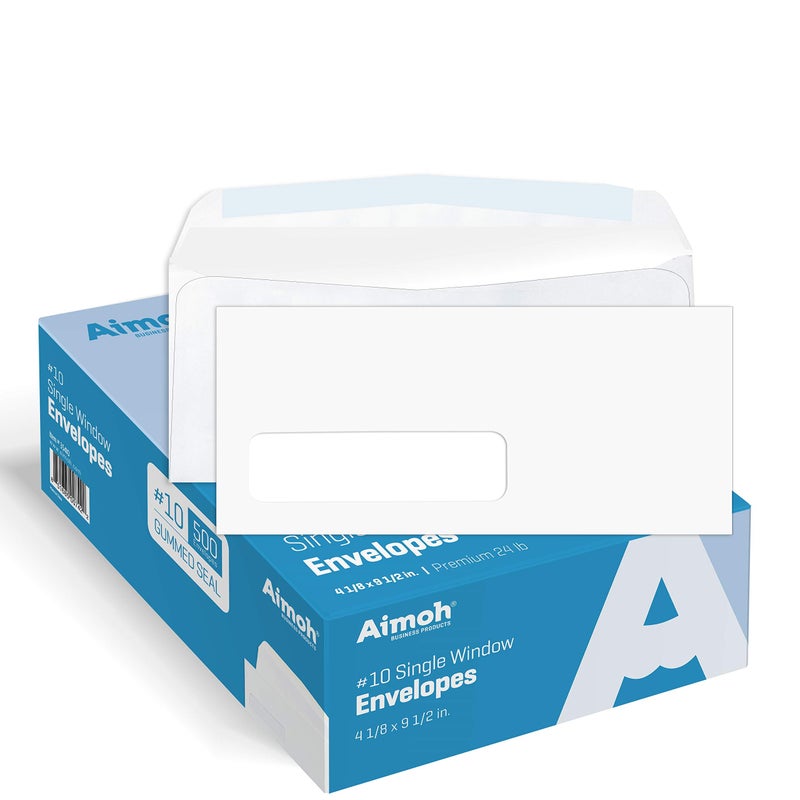 Aimoh #10 Single Left Window Envelopes -Gummed Closure -Size 4-1/8x9-1/2 Inches -24LB-500 Count(35410) - Image 1
